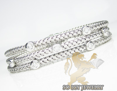 14k white gold basket weave round diamond bracelet