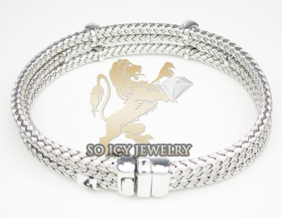 14k white gold basket weave round diamond bracelet - Image 3