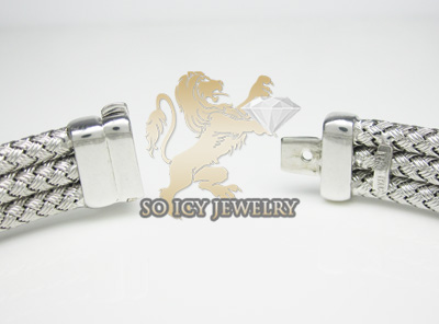 14k white gold basket weave round diamond bracelet