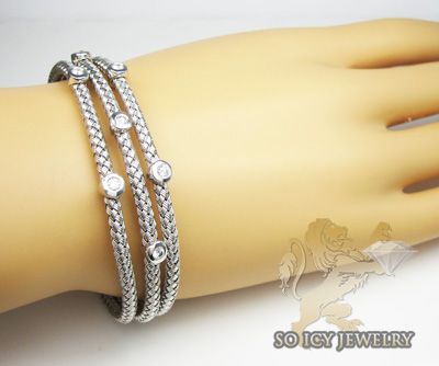 14k white gold basket weave round diamond bracelet