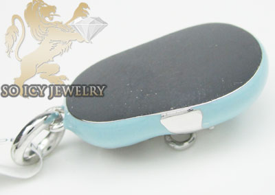 14k white gold baby blue enamel diamond baby shoe pendant 0.01ct