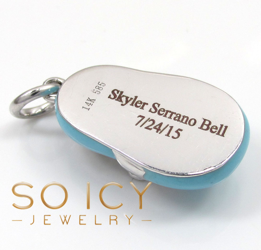 14k white gold baby blue enamel diamond baby shoe pendant 0.01ct - Image 6