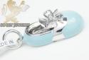 14k white gold baby blue enamel diamond baby shoe pendant 0.01ct