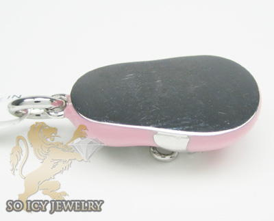 14k white gold pink enamel diamond baby shoe pendant 0.01ct - Image 3