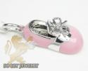 14k white gold pink enamel diamond baby shoe pendant 0.01ct