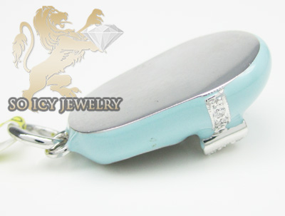 14k white gold baby blue enamel diamond baby shoe pendant 0.15ct