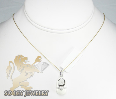 14k white gold white enamel diamond baby shoe pendant 0.07ct