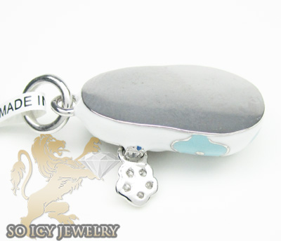 14k white & blue flower enamel diamond baby shoe pendant 0.09ct