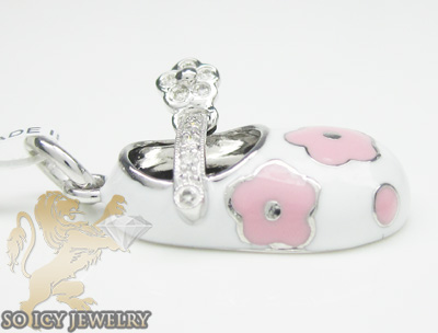 14k white & pink enamel diamond baby shoe pendant 0.08ct
