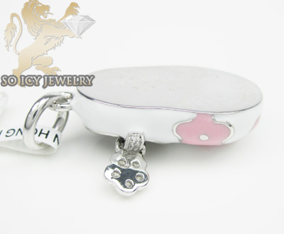 14k white & pink enamel diamond baby shoe pendant 0.08ct