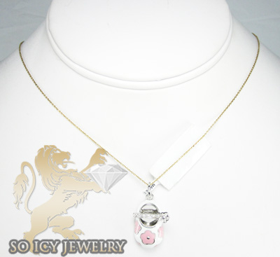 14k white & pink enamel diamond baby shoe pendant 0.08ct