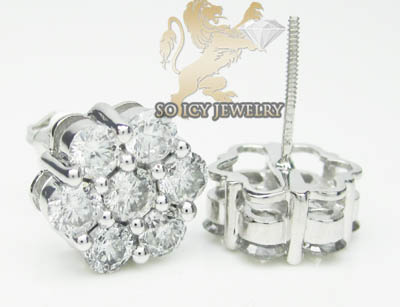 14k white or yellow gold round cluster si2 9.5mm diamond studs 1.85ct