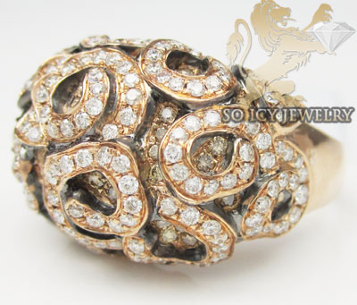 Ladies 18k rose gold white and chocolate diamond swirl ring 1.95ct