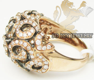 Ladies 18k rose gold white and chocolate diamond swirl ring 1.95ct