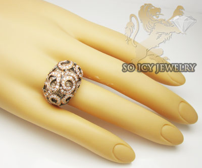 Ladies 18k rose gold white and chocolate diamond swirl ring 1.95ct