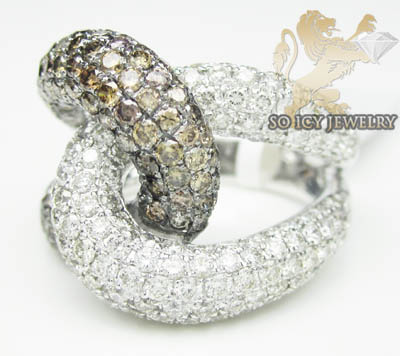 Ladies 18k white gold champagne & white diamond double loop band 4.31ct