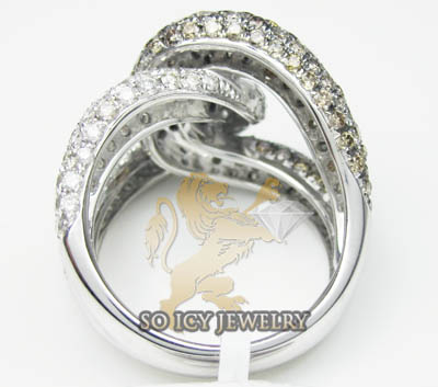 Ladies 18k white gold champagne & white diamond double loop band 4.31ct