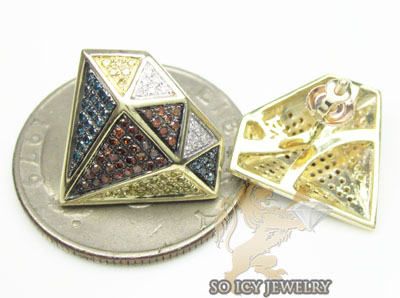 10k yellow gold diamond shape red blue canary & white diamond earrings 0.70ct - Image 3
