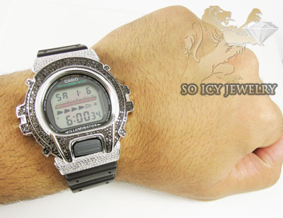 Mens diamond black g-shock watch 4.00ct