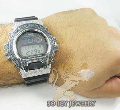 Mens diamond blue & white g-shock watch 4.00ct