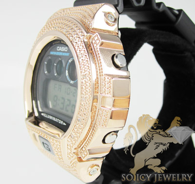 Mens diamond rose silver g-shock watch 0.15ct