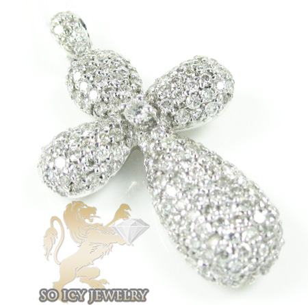 Ladies 18k white gold diamond pave cluster cross 1.07ct