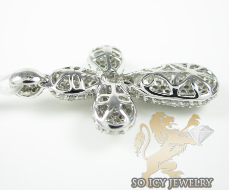 Ladies 18k white gold diamond pave cluster cross 1.07ct