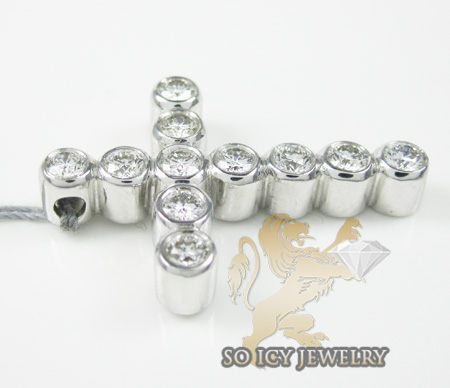 Ladies 18k white gold 11 stone diamond bezel cross 0.90ct