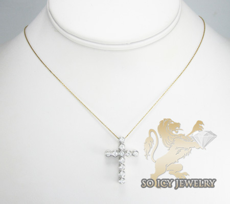 Ladies 18k white gold 11 stone diamond bezel cross 0.90ct