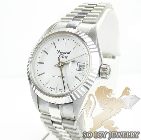Womens 18k white gold gerard petit automatic watch