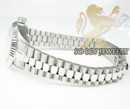 Womens 18k white gold gerard petit automatic watch