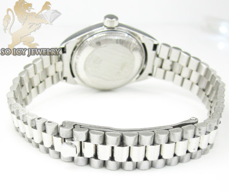 Womens 18k white gold gerard petit automatic watch