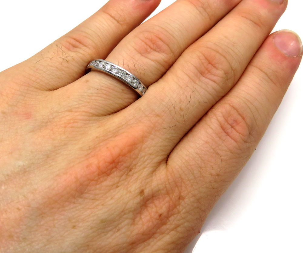Mens 14k white gold round diamond band ring 1.00ct