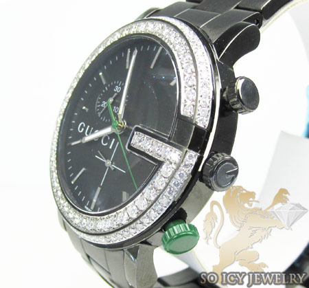 Diamond gucci g watch black stainless steel 3.75 ct