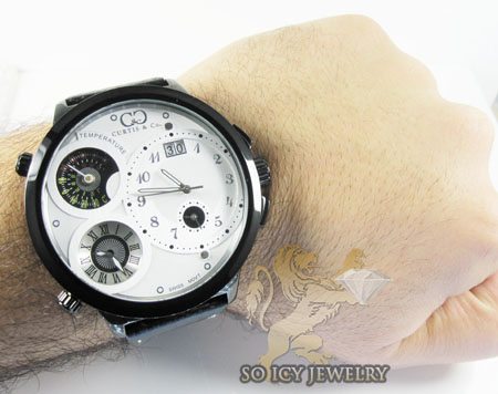 Curtis & co black stainless steel mens watch 3 time zone