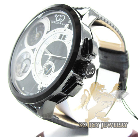Curtis & co black stainless steel mens watch 3 time zone