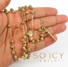 Rosary necklace 14k yellow gold diamond cut beads 30 inches 5.8 mm