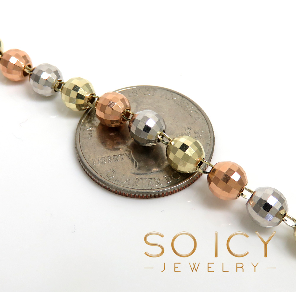 Rosary necklace 14k tri color gold diamond cut beads 26 inches 6mm - Image 2