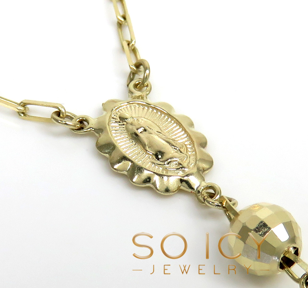 Rosary necklace 14k tri color gold diamond cut beads 26 inches 6mm - Image 4