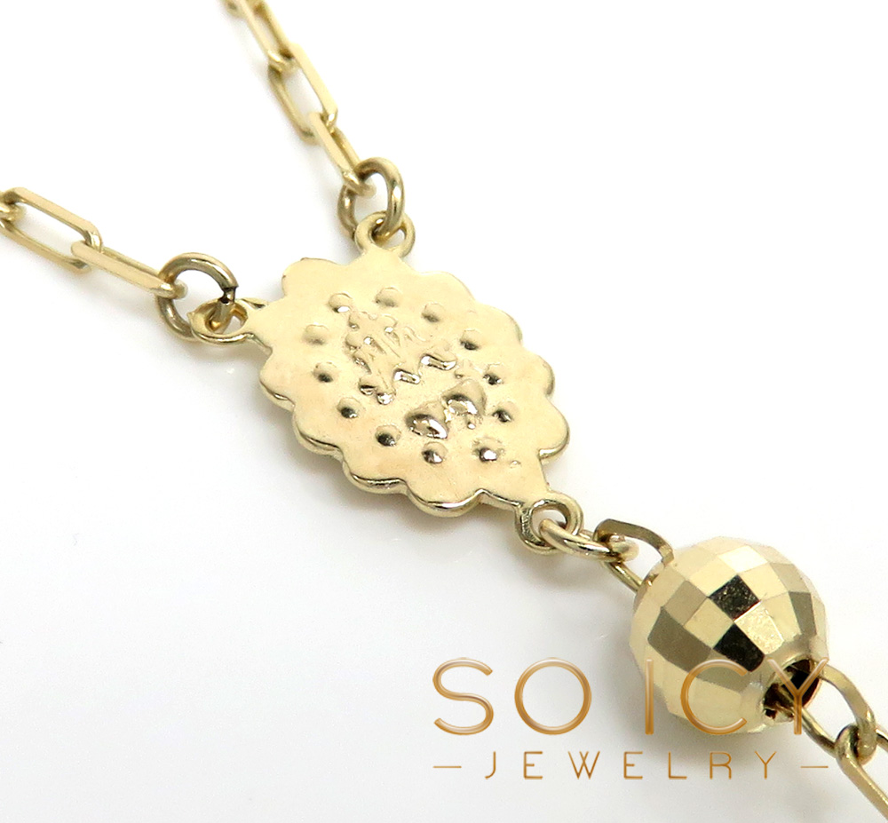 Rosary necklace 14k tri color gold diamond cut beads 30 inches 5mm