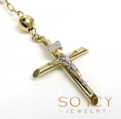 Rosary necklace 14k tri color gold diamond cut beads 30 inches 5mm