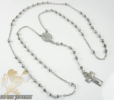 Rosary necklace 14k white gold diamond cut beads 29.50 inches 3.8 mm - Image 3