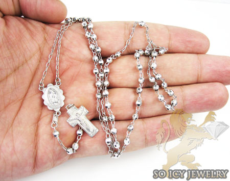 Rosary necklace 14k white gold diamond cut beads 29.50 inches 3.8 mm - Image 4
