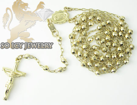 Rosary necklace 14k yellow gold diamond cut beads 29 inches 3mm - Image 2