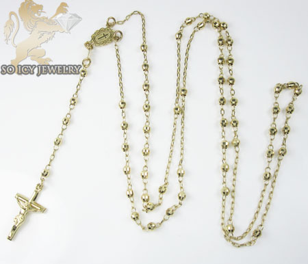 Rosary necklace 14k yellow gold diamond cut beads 29 inches 3mm