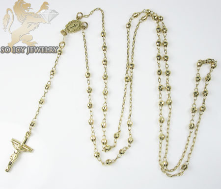 Rosary necklace 14k yellow gold diamond cut beads 29 inches 3mm - Image 3