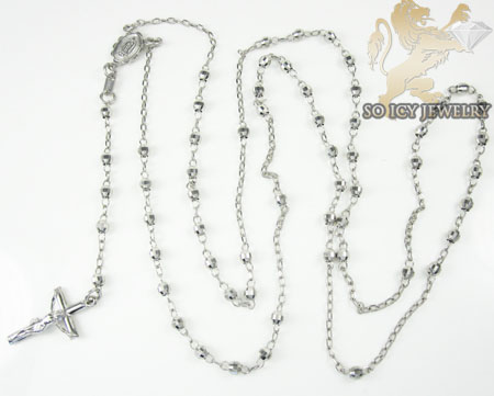 Rosary necklace 14k white gold diamond cut beads 29 inches 3mm - Image 2