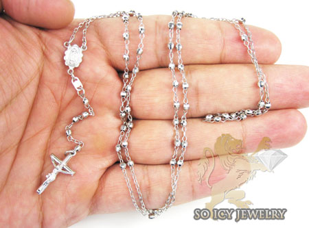 Rosary necklace 14k white gold diamond cut beads 29 inches 3mm - Image 4
