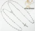 Rosary necklace 14k white gold diamond cut beads 29 inches 3mm