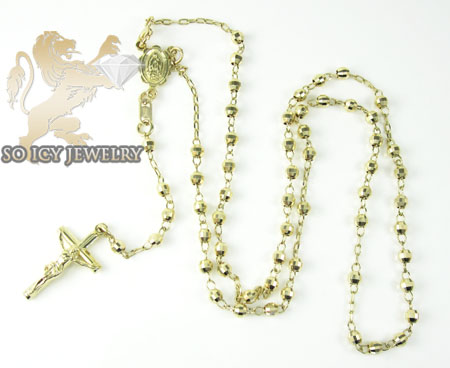 Rosary necklace 14k yellow gold diamond cut beads 20 inches 2.8mm